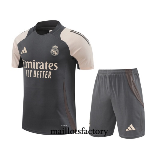 Grossiste Maillot d'entrainement Real Madrid Enfant + Shorts 2024/25 gris foncé Kit