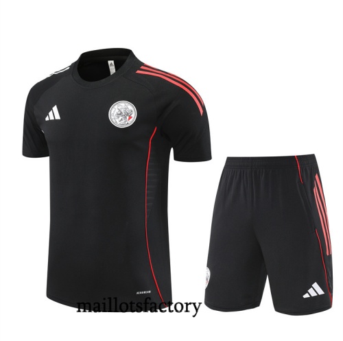 Grossiste Maillot d'entrainement Ajax + Shorts 2025/26 Noir/Blanc/Rouge Kit