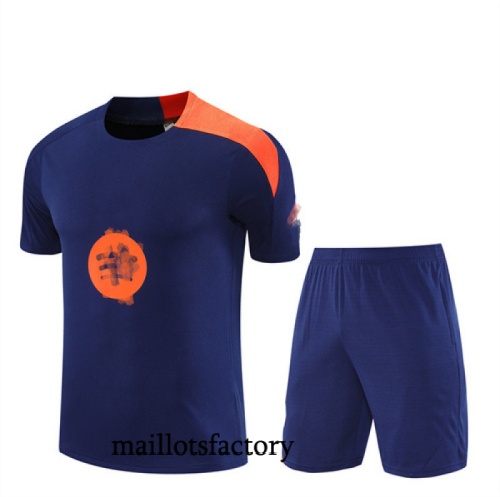 Soldes Maillot d'entrainement Barcelone Enfant + Shorts 2025/26 Bleu Marine/Orange Kit