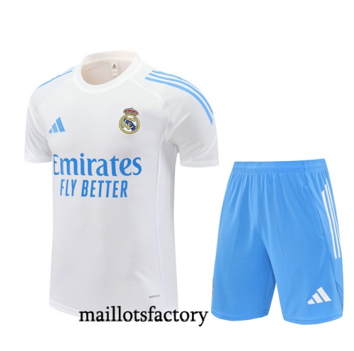 Achat Maillot d'entrainement Real Madrid Enfant + Shorts 2025/26 Blanc/Bleu Clair Kit