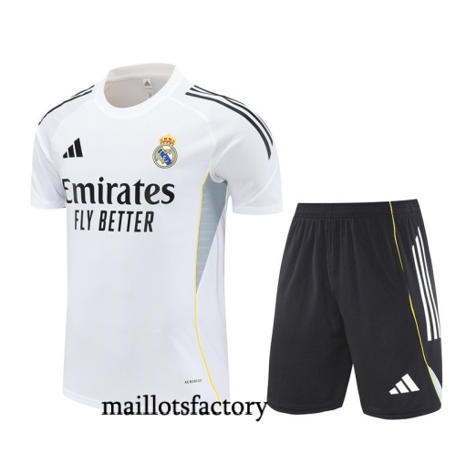 Soldes Maillot d'entrainement Real Madrid Enfant + Shorts 2025/26 Blanc/Noir Kit