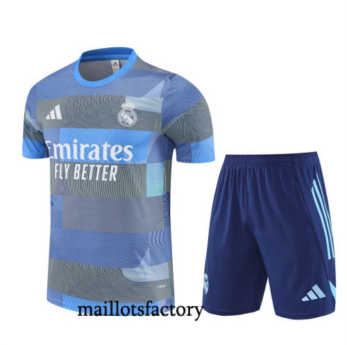 Grossiste Maillot d'entrainement Real Madrid Enfant + Shorts 2025/26 Bleu Clair Kit