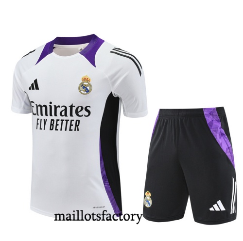 Grossiste Maillot d'entrainement Real Madrid + Shorts 2025/26 Blanc/violet Kit