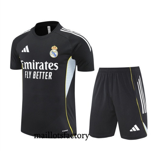 Achetez Maillot d'entrainement Real Madrid + Shorts 2025/26 Noir/Blanc/Jaune Kit