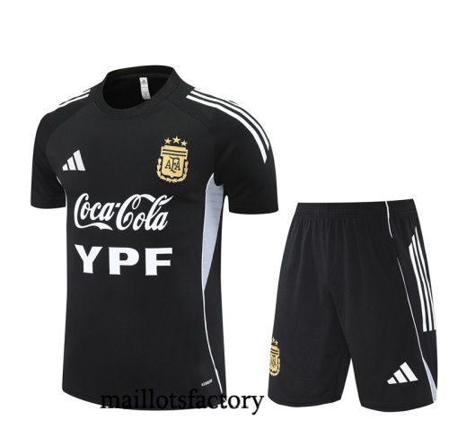 Soldes Maillot d'entrainement Argentine Enfant + Shorts 2025/26 Noir/Blanc Kit