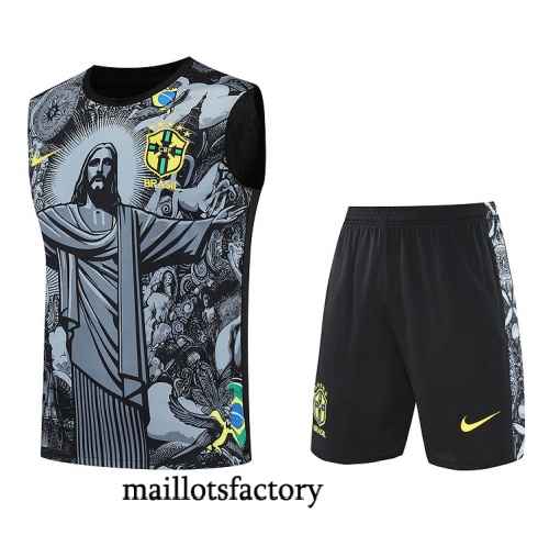 Achetez Maillot d'entrainement Brésil Debardeur 2025/26 Gris/Doré Kit