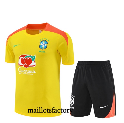 Site Maillot d'entrainement Brésil Enfant + Shorts 2025/26 Jaune/Noir/Orange Kit