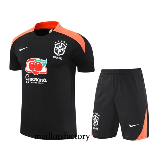 Site Maillot d'entrainement Brésil + Shorts 2025/26 Noir/Orange Kit