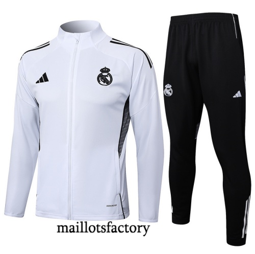 Soldes Veste Survetement Real Madrid 2025/26 Blanc/Noir