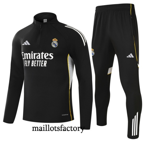 Soldes Survetement Real Madrid 2025/26 Noir/Blanc/Jaune