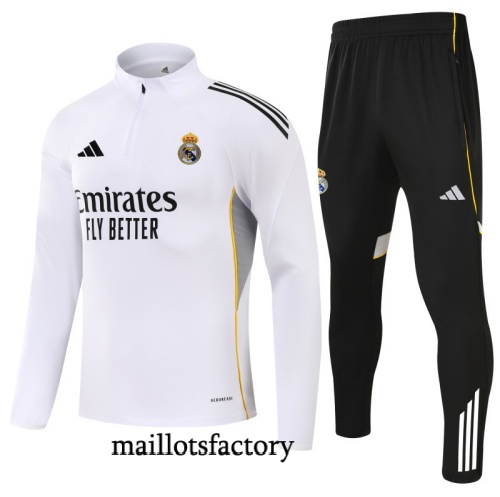 Grossiste Survetement Real Madrid 2025/26 Noir/Blanc/Jaune/Blanc/Noir