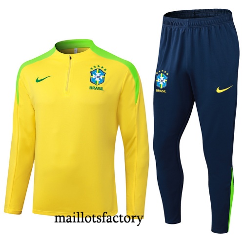 Grossiste Survetement Brésil 2025/26 Jaune/Bleu Marine