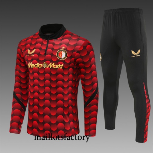 Grossiste Survetement Enfant Feyenoord 2025/26 Rouge/Noir