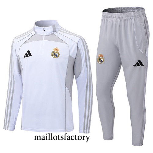 Soldes Survetement Enfant Real Madrid 2025/26 Blanc/Gris