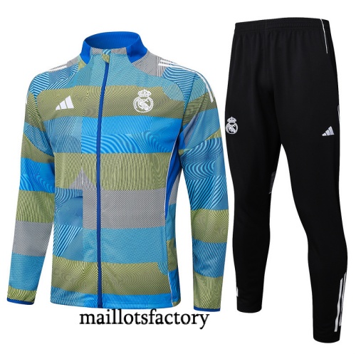 Soldes Veste Survetement Enfant Real Madrid 2025/26 Bleu/Vert/Noir