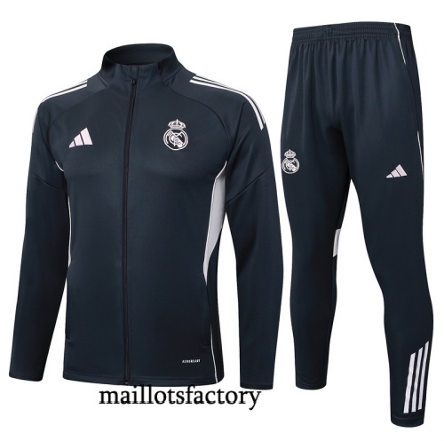 Achat Veste Survetement Enfant Real Madrid 2025/26 Gris foncé/Blanc