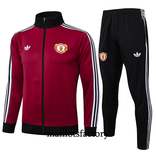 Soldes Veste Survetement Enfant Manchester United 2024/25 rouge bordeaux