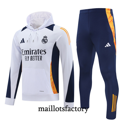 Grossiste Survetement Sweatshirt Real Madrid à capuche 2024/25 Blanc