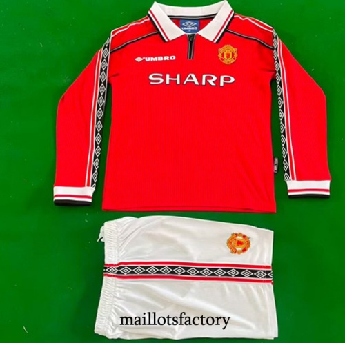 Maillot du Retro Manchester United Enfant 1998-99 Domicile Manche Longue