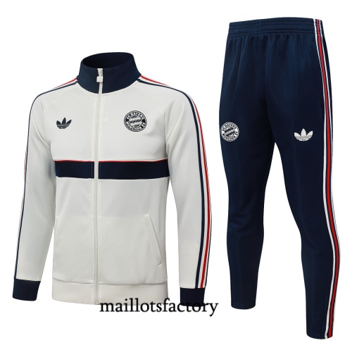 Maillotsfactory Grossiste Veste Survetement Enfant Bayern Munich 2026/27 blanc cassé/Bleu Marine