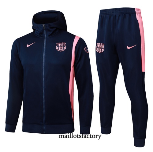 Maillotsfactory Site Veste Survetement Enfant Barcelone à capuche 2026/27 Bleu Marine/Rose