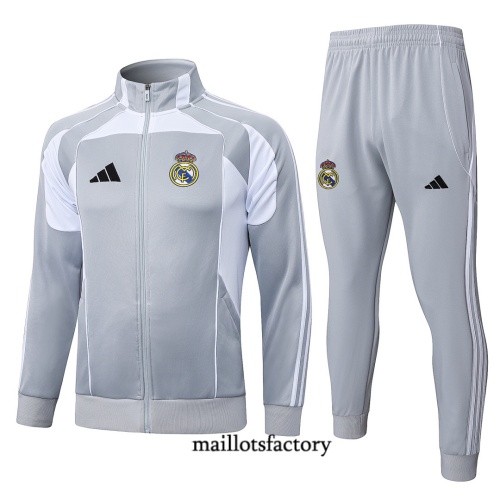 Maillotsfactory Achetez Veste Survetement Enfant Real Madrid 2026/27 Gris/Blanc